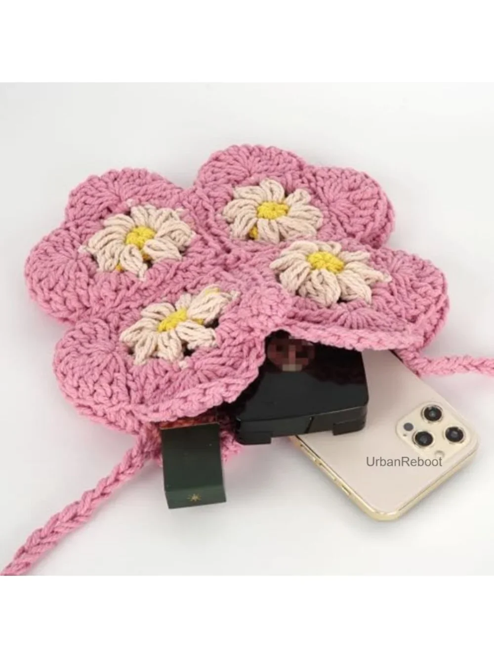 Handmade Mini Flower Crochet Crossbody Bag Cotton Purse